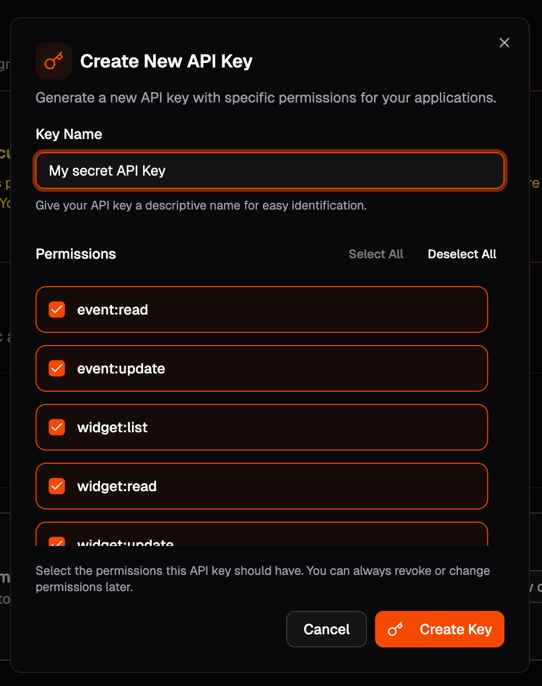 Select key permissions